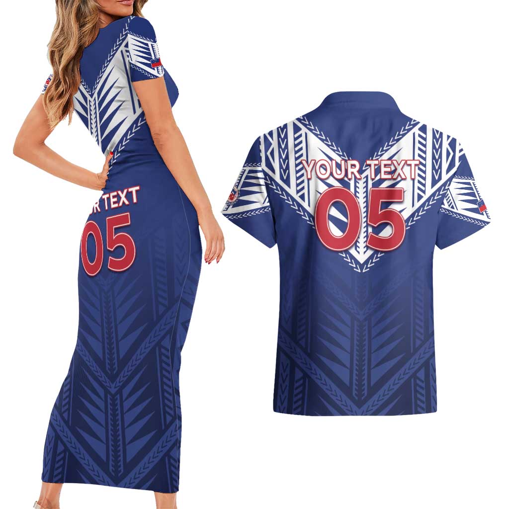 Super Toa Samoa Rugby Custom Couples Matching Short Sleeve Bodycon Dress and Hawaiian Shirt Warrior Spirit LT05 - Polynesian Pride