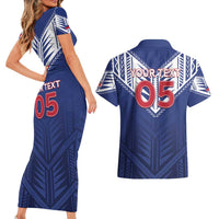 Super Toa Samoa Rugby Custom Couples Matching Short Sleeve Bodycon Dress and Hawaiian Shirt Warrior Spirit LT05 - Polynesian Pride