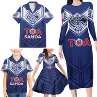 Super Toa Samoa Rugby Custom Family Matching Long Sleeve Bodycon Dress and Hawaiian Shirt Warrior Spirit LT05 - Polynesian Pride