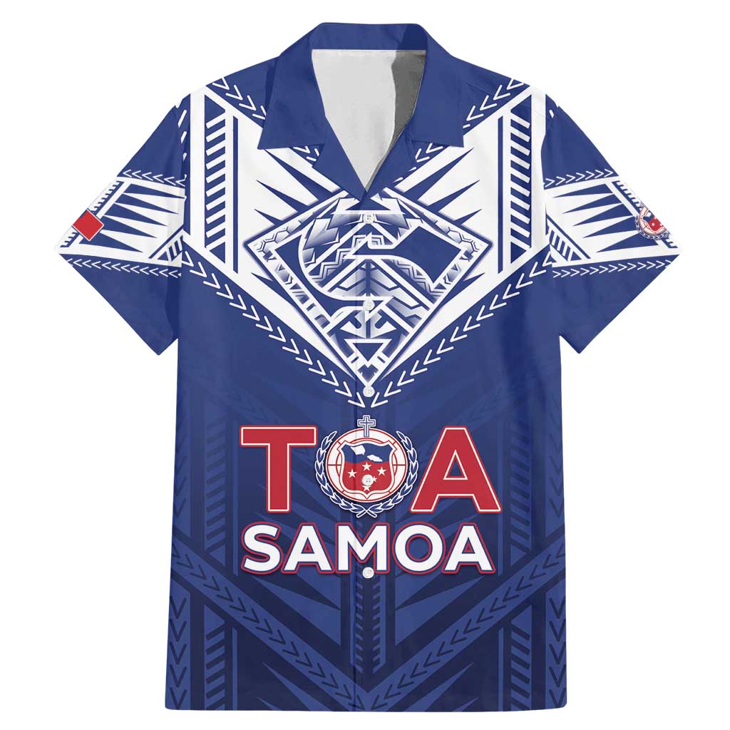 Super Toa Samoa Rugby Custom Family Matching Mermaid Dress and Hawaiian Shirt Warrior Spirit LT05 Dad's Shirt - Short Sleeve Blue - Polynesian Pride