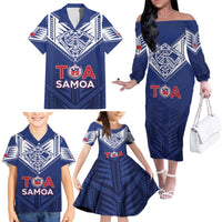 Super Toa Samoa Rugby Custom Family Matching Off The Shoulder Long Sleeve Dress and Hawaiian Shirt Warrior Spirit LT05 - Polynesian Pride