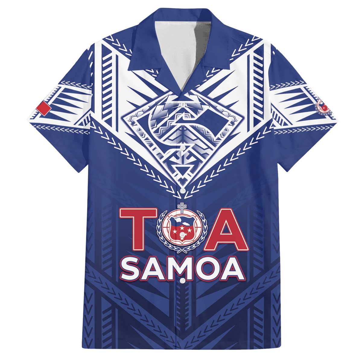 Super Toa Samoa Rugby Custom Family Matching Off The Shoulder Long Sleeve Dress and Hawaiian Shirt Warrior Spirit LT05 Dad's Shirt - Short Sleeve Blue - Polynesian Pride