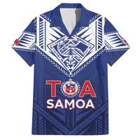 Super Toa Samoa Rugby Custom Family Matching Off The Shoulder Long Sleeve Dress and Hawaiian Shirt Warrior Spirit LT05 Dad's Shirt - Short Sleeve Blue - Polynesian Pride