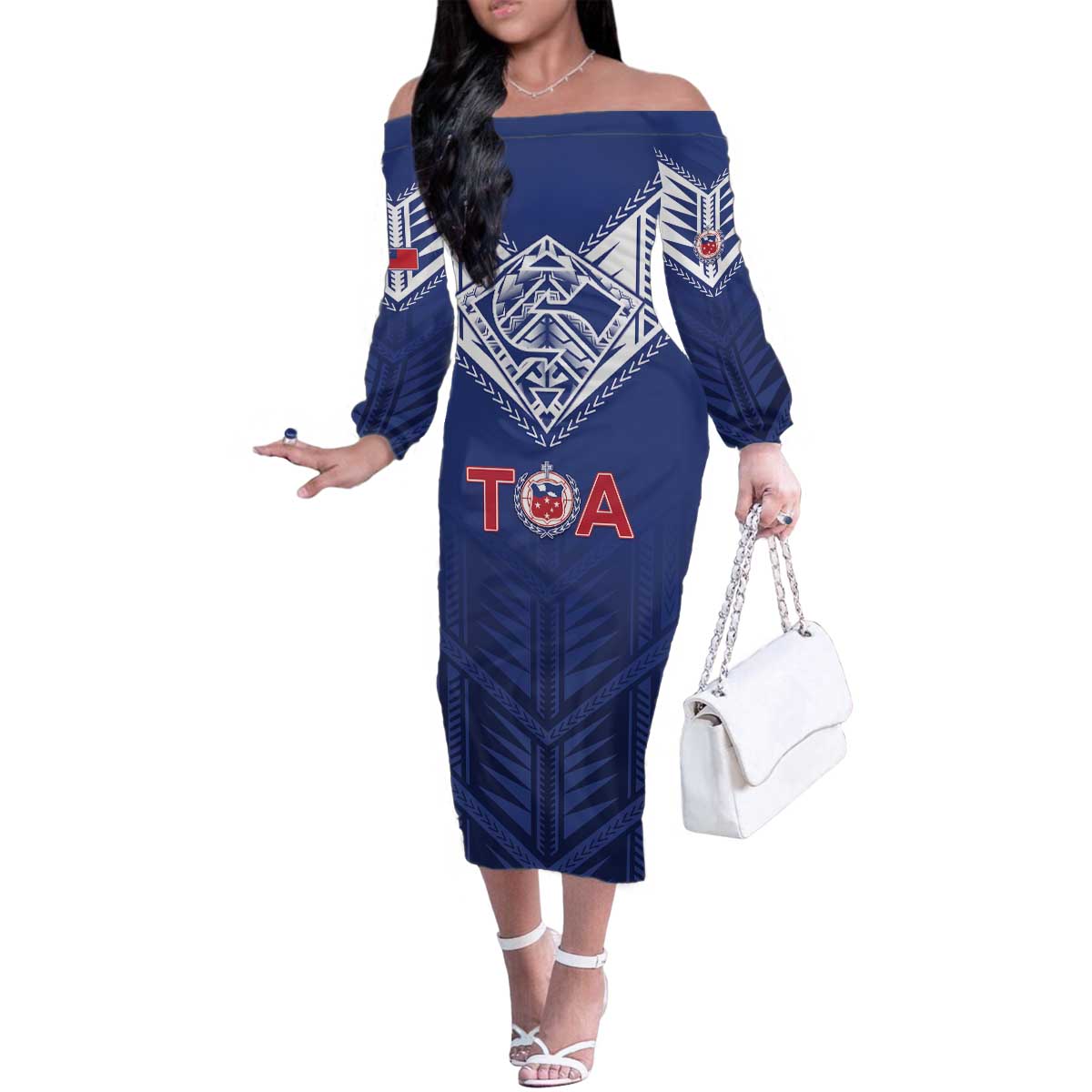 Super Toa Samoa Rugby Custom Family Matching Off The Shoulder Long Sleeve Dress and Hawaiian Shirt Warrior Spirit LT05 Mom's Dress Blue - Polynesian Pride