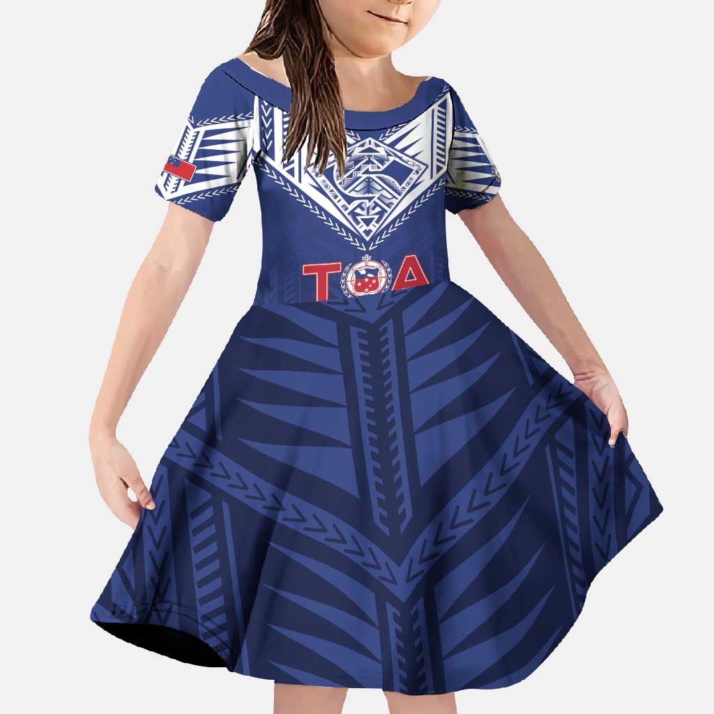 Super Toa Samoa Rugby Custom Family Matching Off Shoulder Maxi Dress and Hawaiian Shirt Warrior Spirit LT05 Daughter's Dress Blue - Polynesian Pride