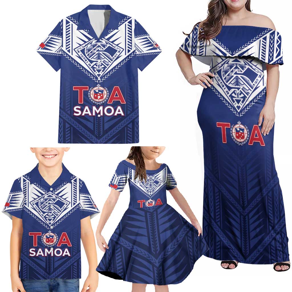 Super Toa Samoa Rugby Custom Family Matching Off Shoulder Maxi Dress and Hawaiian Shirt Warrior Spirit LT05 - Polynesian Pride