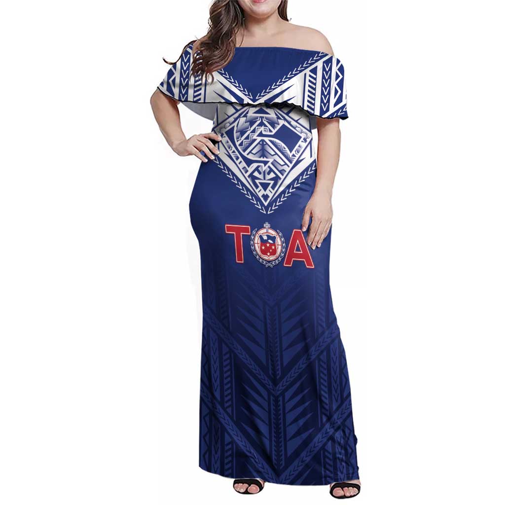 Super Toa Samoa Rugby Custom Family Matching Off Shoulder Maxi Dress and Hawaiian Shirt Warrior Spirit LT05 Mom's Dress Blue - Polynesian Pride