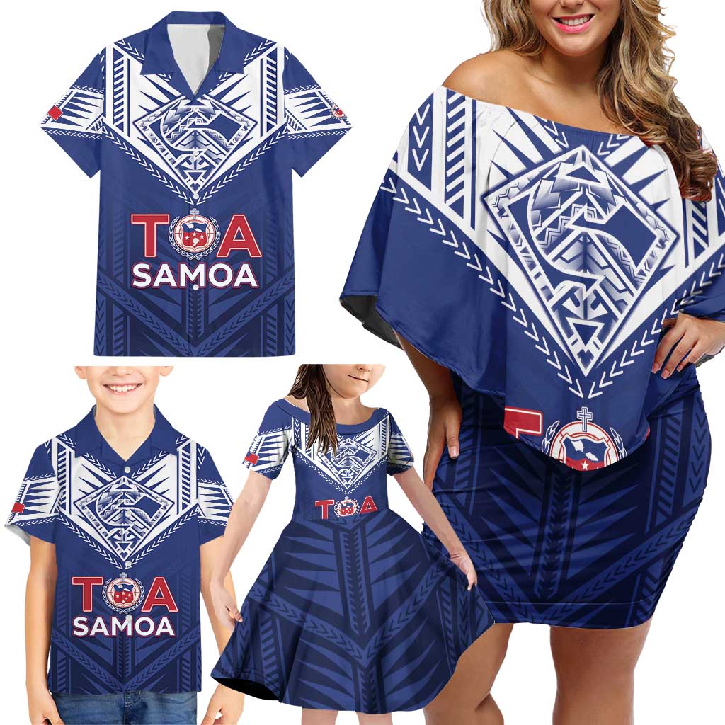 Super Toa Samoa Rugby Custom Family Matching Off Shoulder Short Dress and Hawaiian Shirt Warrior Spirit LT05 - Polynesian Pride