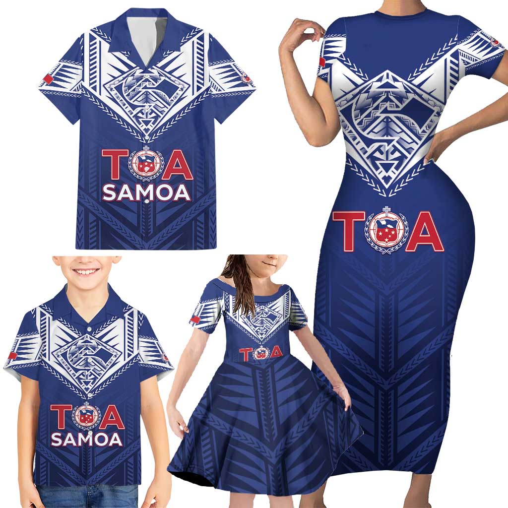 Super Toa Samoa Rugby Custom Family Matching Short Sleeve Bodycon Dress and Hawaiian Shirt Warrior Spirit LT05 - Polynesian Pride