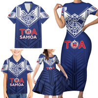 Super Toa Samoa Rugby Custom Family Matching Short Sleeve Bodycon Dress and Hawaiian Shirt Warrior Spirit LT05 - Polynesian Pride