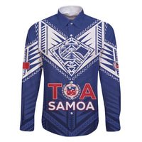 Super Toa Samoa Rugby Custom Family Matching Short Sleeve Bodycon Dress and Hawaiian Shirt Warrior Spirit LT05 Dad's Shirt - Long Sleeve Blue - Polynesian Pride