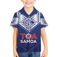 Super Toa Samoa Rugby Custom Family Matching Short Sleeve Bodycon Dress and Hawaiian Shirt Warrior Spirit LT05 Son's Shirt Blue - Polynesian Pride