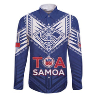 Super Toa Samoa Rugby Custom Family Matching Summer Maxi Dress and Hawaiian Shirt Warrior Spirit LT05 Dad's Shirt - Long Sleeve Blue - Polynesian Pride