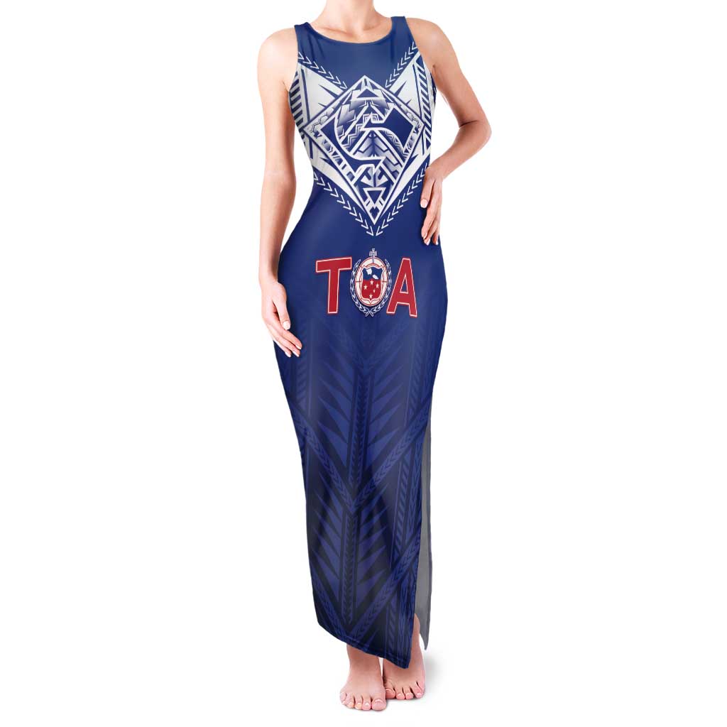 Super Toa Samoa Rugby Custom Family Matching Tank Maxi Dress and Hawaiian Shirt Warrior Spirit LT05 Mom's Dress Blue - Polynesian Pride