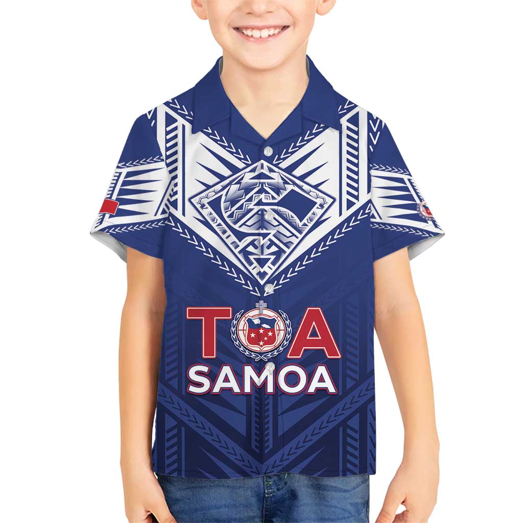 Super Toa Samoa Rugby Custom Family Matching Tank Maxi Dress and Hawaiian Shirt Warrior Spirit LT05 Son's Shirt Blue - Polynesian Pride