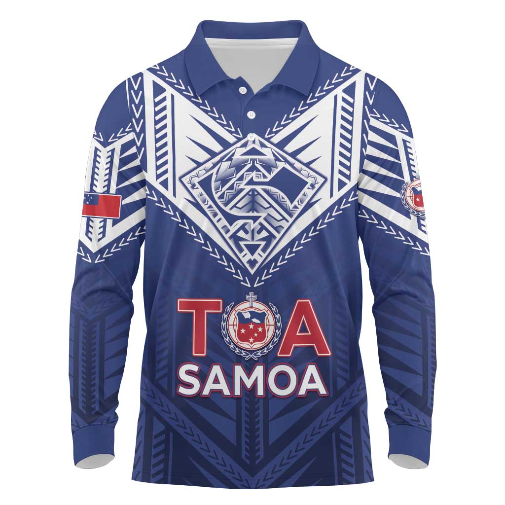 Super Toa Samoa Rugby Custom Long Sleeve Polo Shirt Warrior Spirit LT05 Blue - Polynesian Pride
