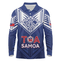 Super Toa Samoa Rugby Custom Long Sleeve Polo Shirt Warrior Spirit LT05 Blue - Polynesian Pride