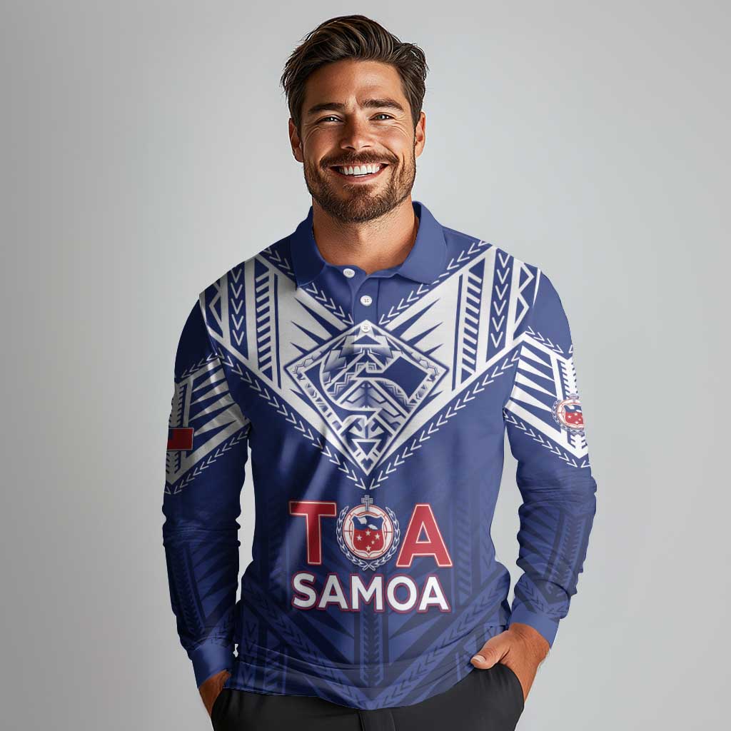 Super Toa Samoa Rugby Custom Long Sleeve Polo Shirt Warrior Spirit LT05 - Polynesian Pride
