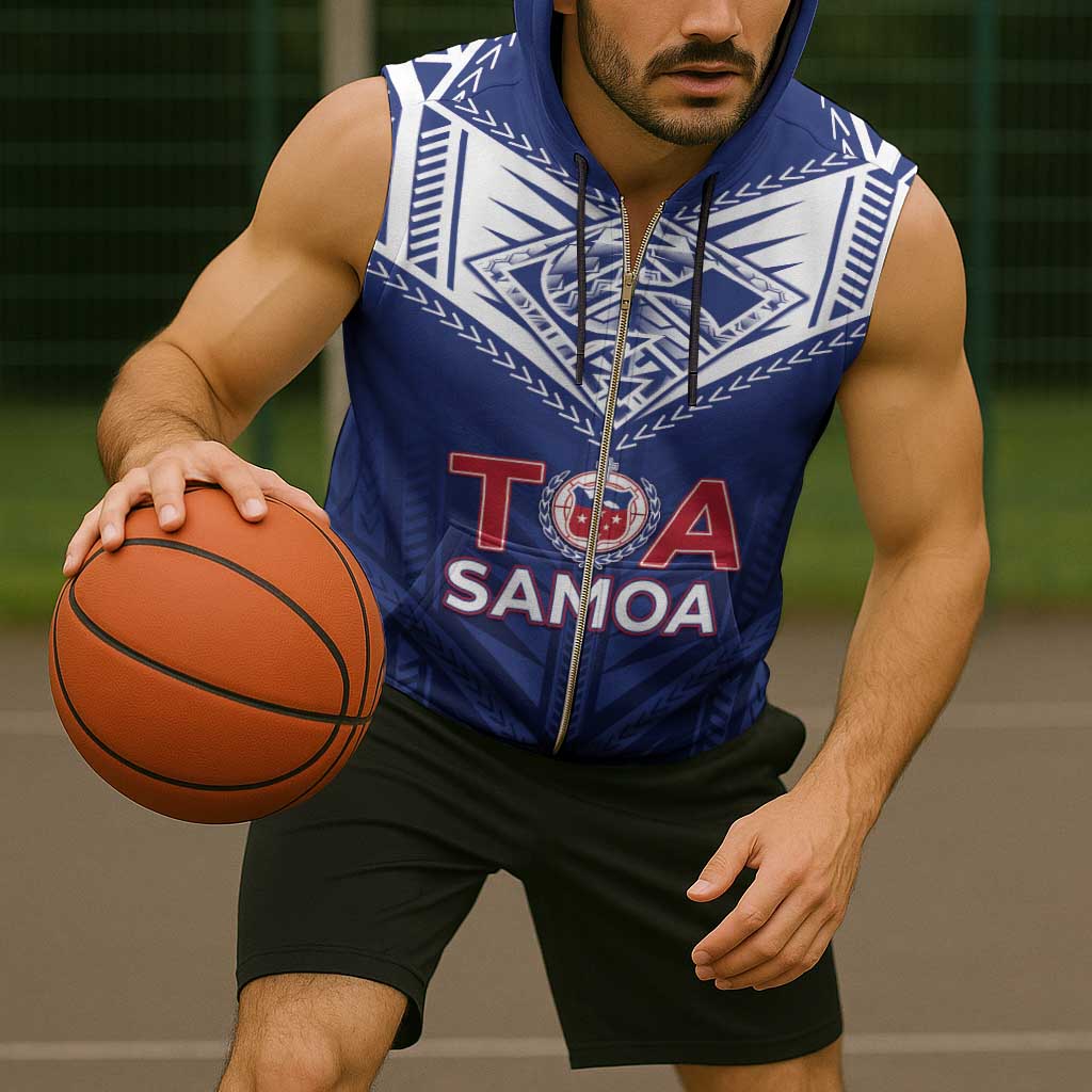 Super Toa Samoa Rugby Custom Sleeveless Zip Hoodie Warrior Spirit LT05