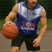 Super Toa Samoa Rugby Custom Sleeveless Zip Hoodie Warrior Spirit LT05