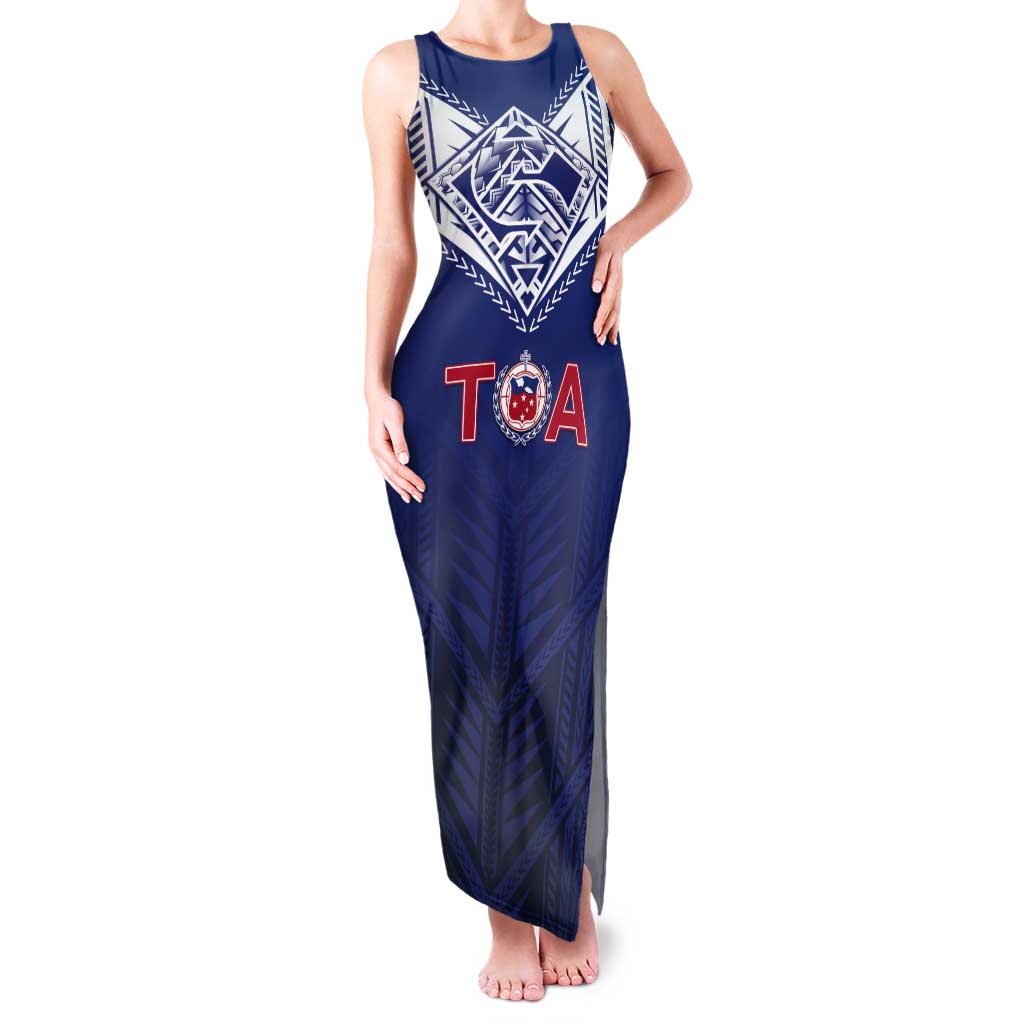 Super Toa Samoa Rugby Custom Tank Maxi Dress Warrior Spirit LT05 Women Blue - Polynesian Pride