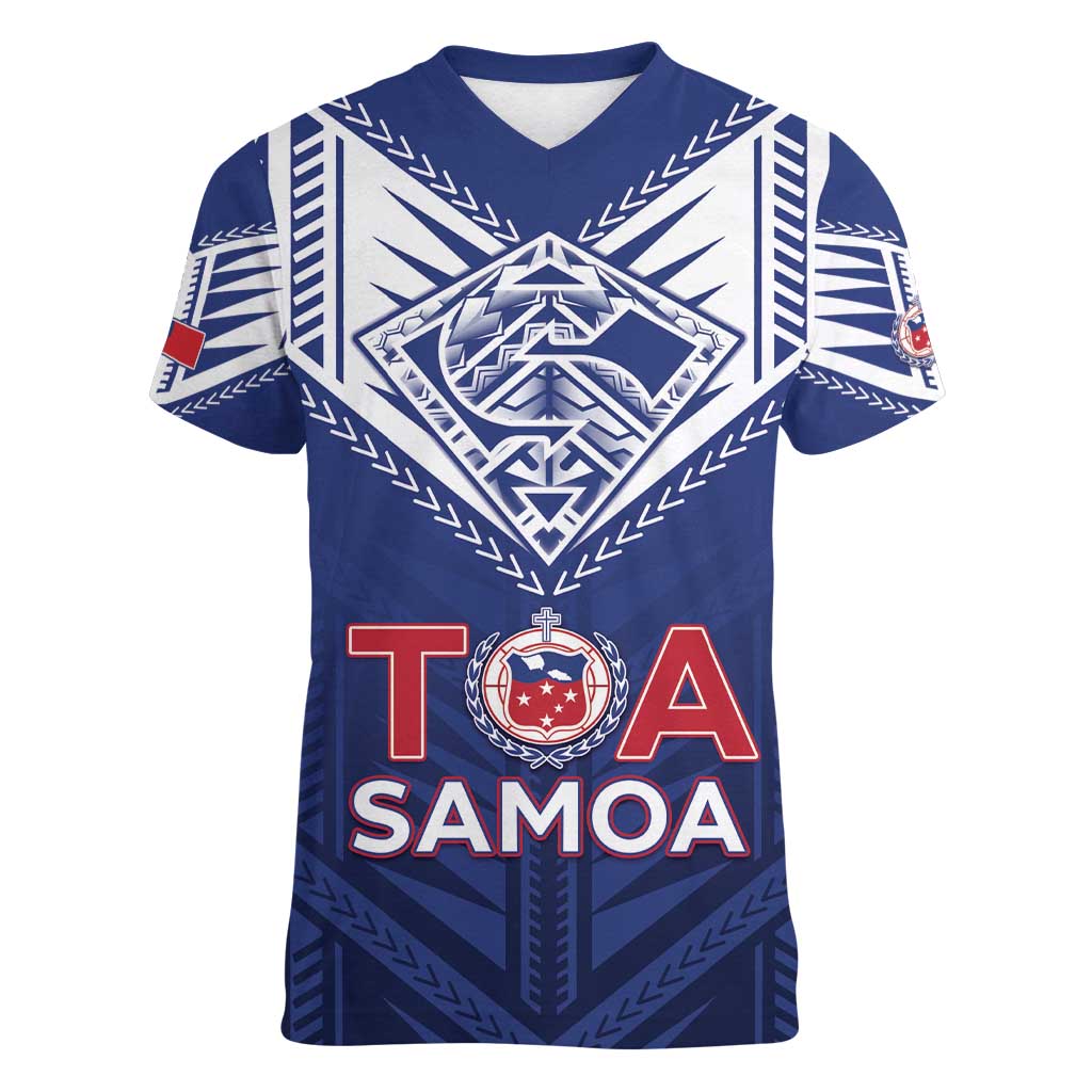 Super Toa Samoa Rugby Custom Women V-Neck T-Shirt Warrior Spirit LT05