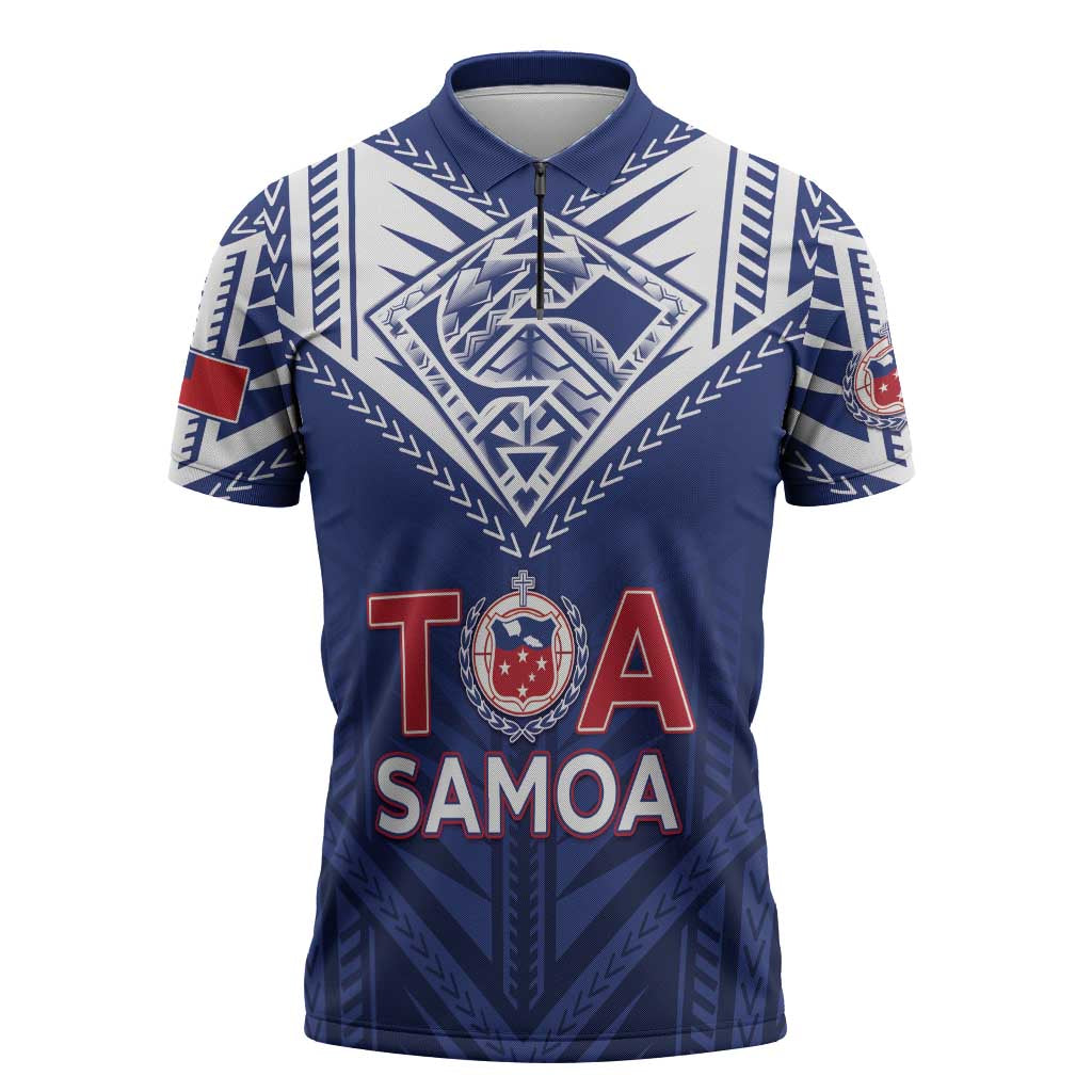 Super Toa Samoa Rugby Custom Zipper Polo Shirt Warrior Spirit LT05 Blue - Polynesian Pride