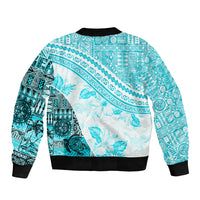 Hawaiian Tapa Bomber Jacket Traditional Vintage Pattern Aqua LT05 - Polynesian Pride