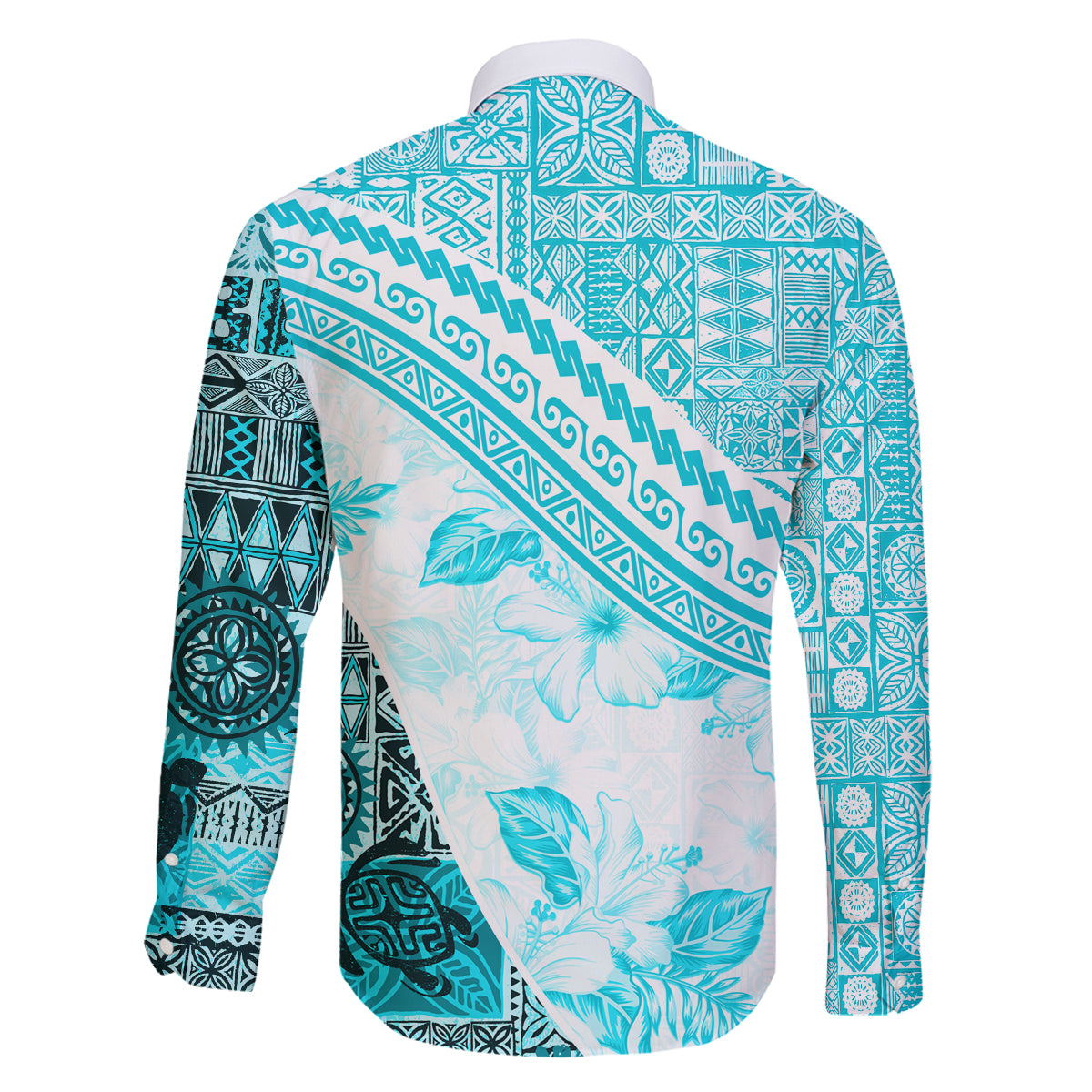 Hawaiian Tapa Family Matching Long Sleeve Bodycon Dress and Hawaiian Shirt Traditional Vintage Pattern Aqua LT05 - Polynesian Pride