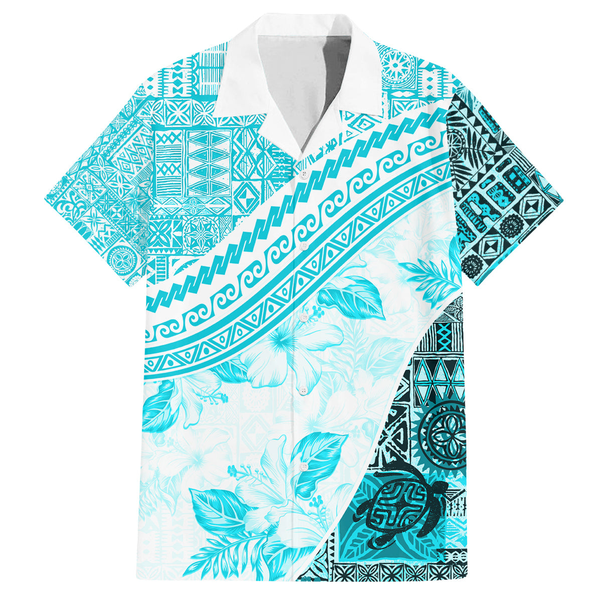 Hawaiian Tapa Family Matching Tank Maxi Dress and Hawaiian Shirt Traditional Vintage Pattern Aqua LT05 Dad's Shirt - Short Sleeve Aqua - Polynesian Pride