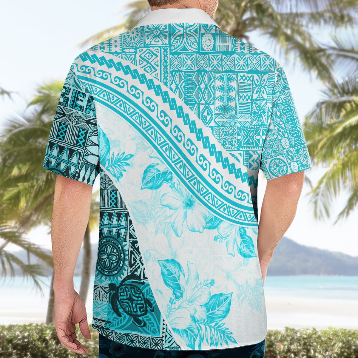 Hawaiian Tapa Hawaiian Shirt Traditional Vintage Pattern Aqua LT05 - Polynesian Pride
