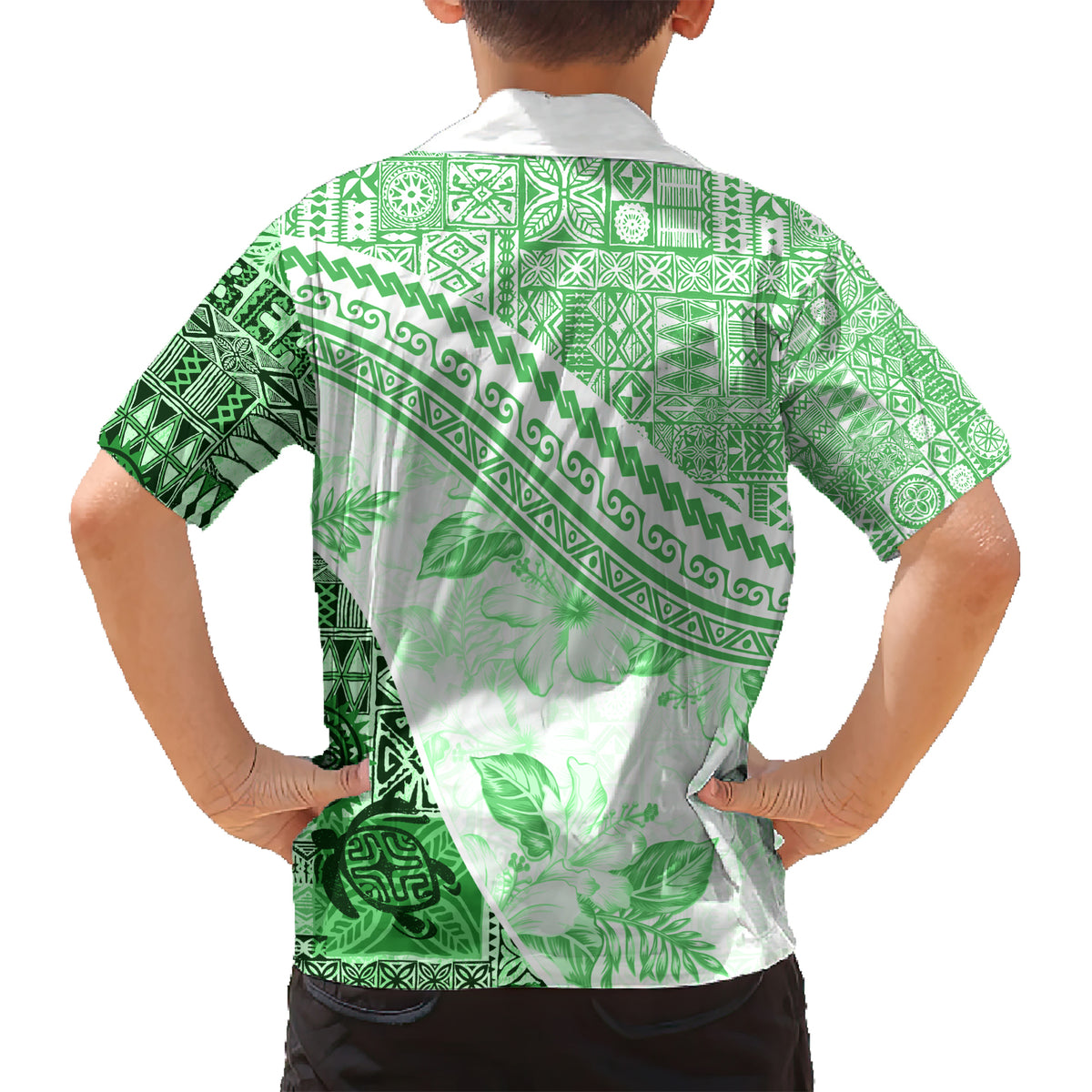 Hawaiian Tapa Kid Hawaiian Shirt Traditional Vintage Pattern Green LT05 - Polynesian Pride