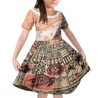 Hawaiian Tapa Family Matching Off Shoulder Maxi Dress and Hawaiian Shirt Traditional Vintage Pattern Orange LT05 Daughter's Dress Orange - Polynesian Pride