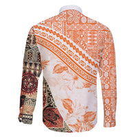 Hawaiian Tapa Family Matching Short Sleeve Bodycon Dress and Hawaiian Shirt Traditional Vintage Pattern Orange LT05 - Polynesian Pride