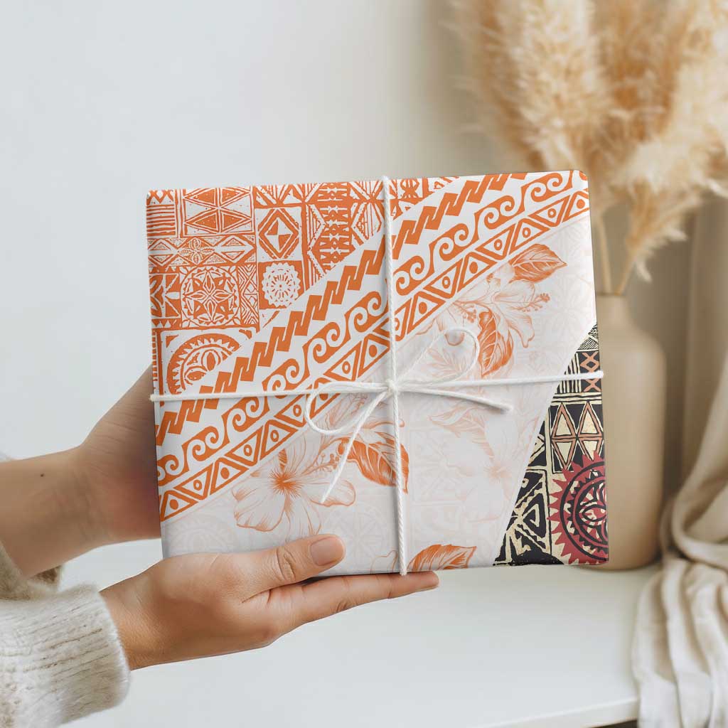 Hawaiian Tapa Wrapping Paper Traditional Vintage Pattern Orange - Polynesian Pride