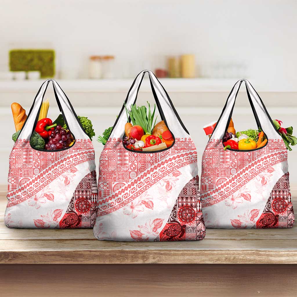 Hawaiian Tapa Grocery Bag Traditional Vintage Pattern Red