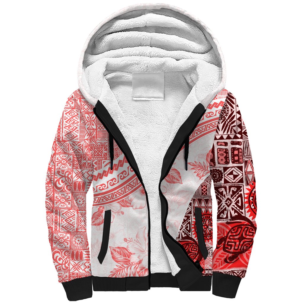 Hawaiian Tapa Sherpa Hoodie Traditional Vintage Pattern Red LT05 Unisex Red - Polynesian Pride