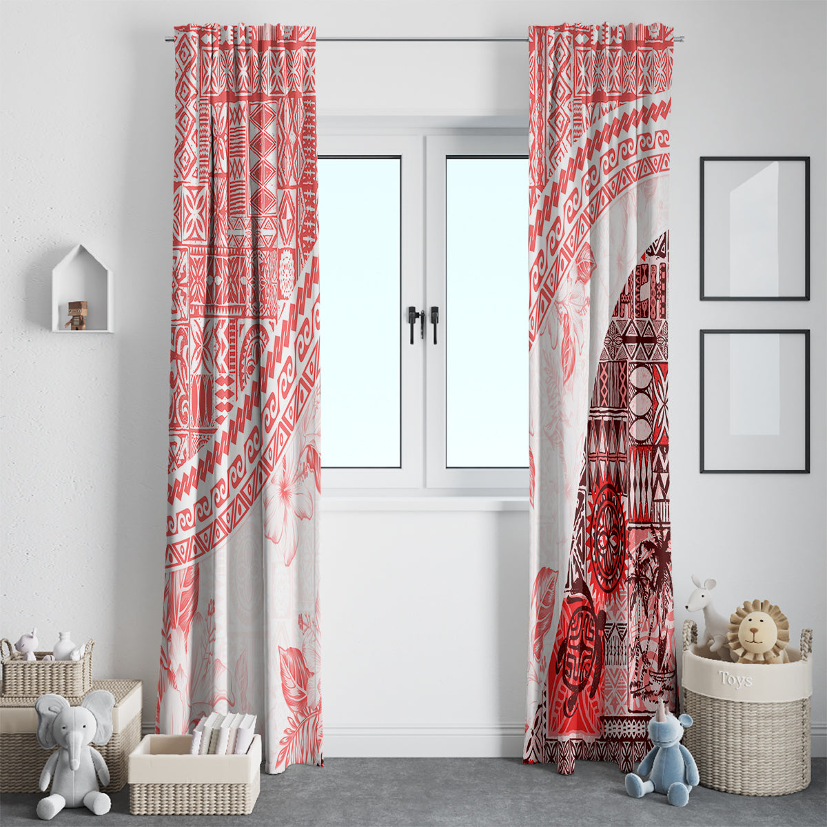 Hawaiian Tapa Window Curtain Traditional Vintage Pattern Red LT05 - Polynesian Pride