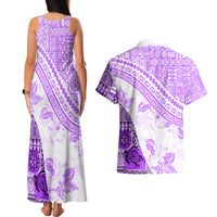 Hawaiian Tapa Couples Matching Tank Maxi Dress and Hawaiian Shirt Traditional Vintage Pattern Violet LT05 - Polynesian Pride