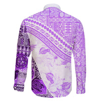 Hawaiian Tapa Family Matching Long Sleeve Bodycon Dress and Hawaiian Shirt Traditional Vintage Pattern Violet LT05 - Polynesian Pride