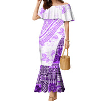Hawaiian Tapa Family Matching Mermaid Dress and Hawaiian Shirt Traditional Vintage Pattern Violet LT05 Mom's Dress Violet - Polynesian Pride