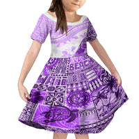 Hawaiian Tapa Kid Short Sleeve Dress Traditional Vintage Pattern Violet LT05 KID Violet - Polynesian Pride