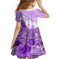 Hawaiian Tapa Kid Short Sleeve Dress Traditional Vintage Pattern Violet LT05 - Polynesian Pride