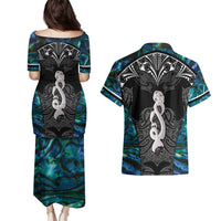 New Zealand Aotearoa Couples Matching Puletasi and Hawaiian Shirt Maori Taniwha Paua Shell LT05 - Polynesian Pride