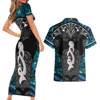 New Zealand Aotearoa Couples Matching Short Sleeve Bodycon Dress and Hawaiian Shirt Maori Taniwha Paua Shell LT05 - Polynesian Pride