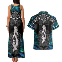 New Zealand Aotearoa Couples Matching Tank Maxi Dress and Hawaiian Shirt Maori Taniwha Paua Shell LT05 - Polynesian Pride