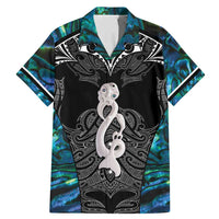 New Zealand Aotearoa Family Matching Mermaid Dress and Hawaiian Shirt Maori Taniwha Paua Shell LT05 Dad's Shirt - Short Sleeve Black - Polynesian Pride