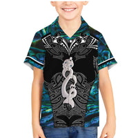 New Zealand Aotearoa Family Matching Mermaid Dress and Hawaiian Shirt Maori Taniwha Paua Shell LT05 Son's Shirt Black - Polynesian Pride