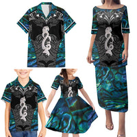New Zealand Aotearoa Family Matching Puletasi and Hawaiian Shirt Maori Taniwha Paua Shell LT05 - Polynesian Pride