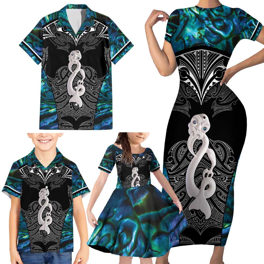 New Zealand Aotearoa Family Matching Short Sleeve Bodycon Dress and Hawaiian Shirt Maori Taniwha Paua Shell LT05 - Polynesian Pride